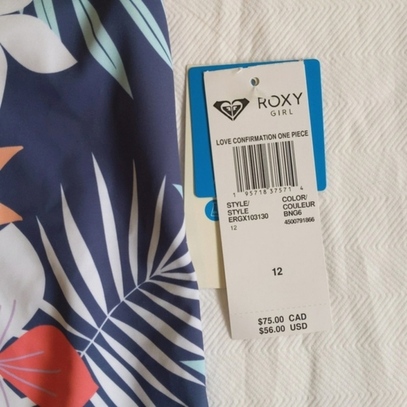 NEW roxy girls love confirmation one piece swimsuit tropical floral size 12 - Picture 2 of 15